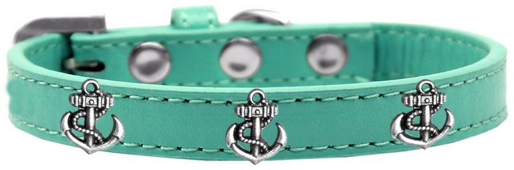 Silver Anchor Widget Dog Collar Aqua Size 18